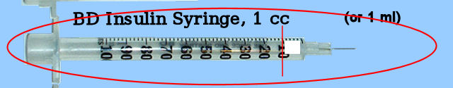 Ten units of U-100 insulin in 1 cc syringe