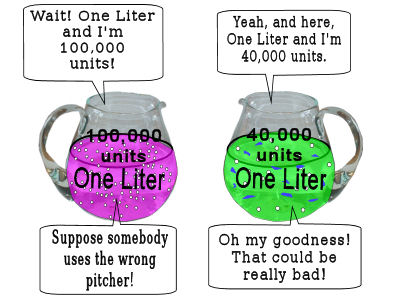 One Liter with 100,000 units; the other with 40,000 units